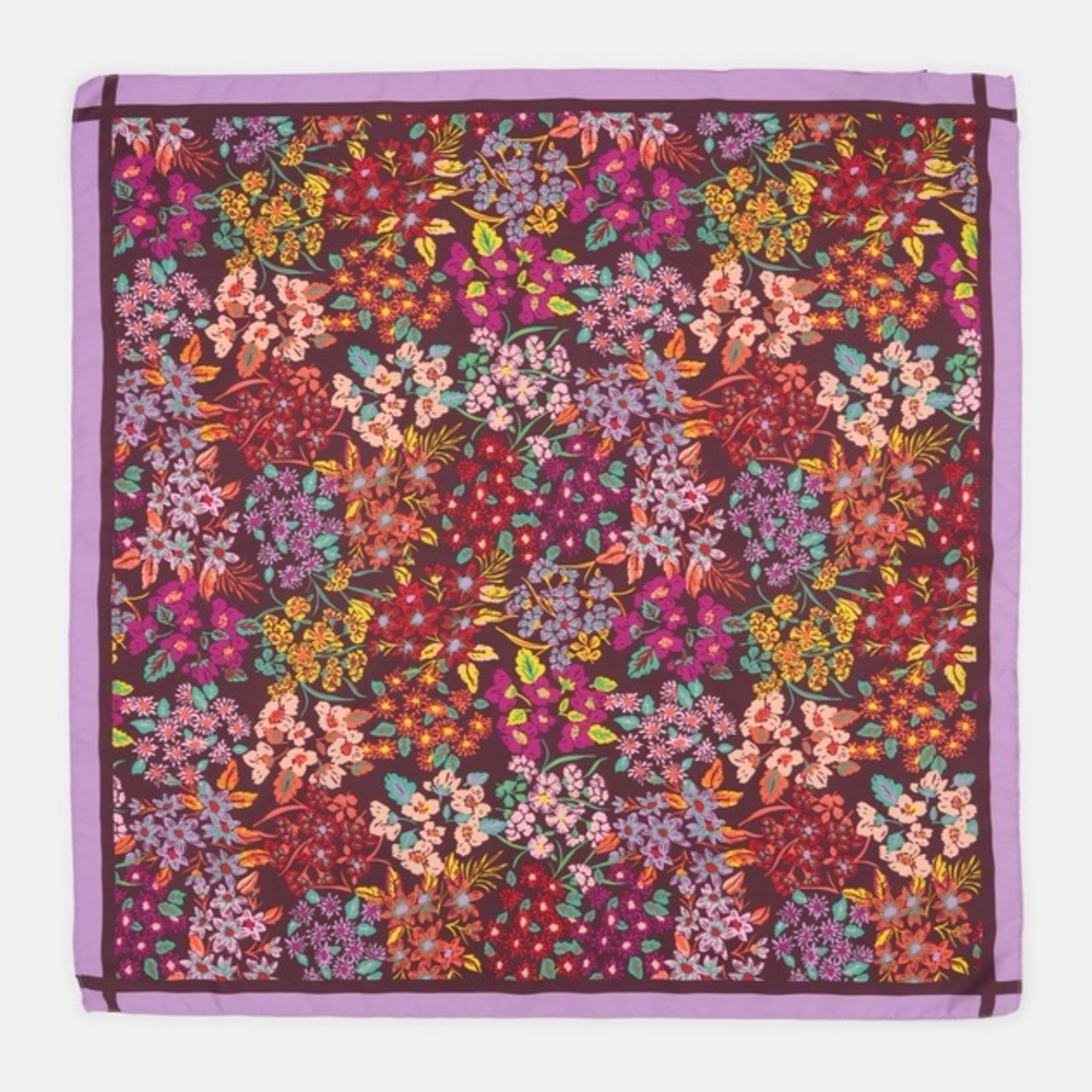 Zara Floral Satin Effect Scarf - Purple and Brown Floral - Picture 8 of 8